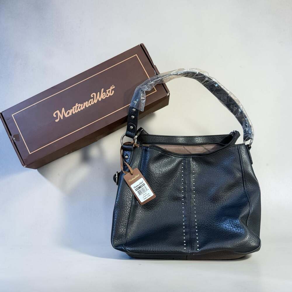 New Montana West MWC-128BK Textured Hobo Shoulder Bag with Studded Detail comes